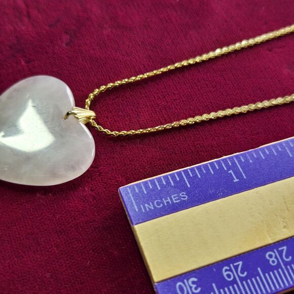 Vtg Rose Quartz Heart Shaped Pendant Necklace Natural Semi-precious Gemstone 23" - Picture 5 of 7